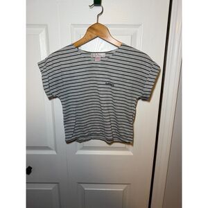 Playmate Gray Black Striped Crop Top Women's Size Small Casual Tee